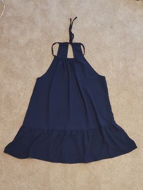 Al'Mage Navy Halter Ruffle Hem Mini Dress
